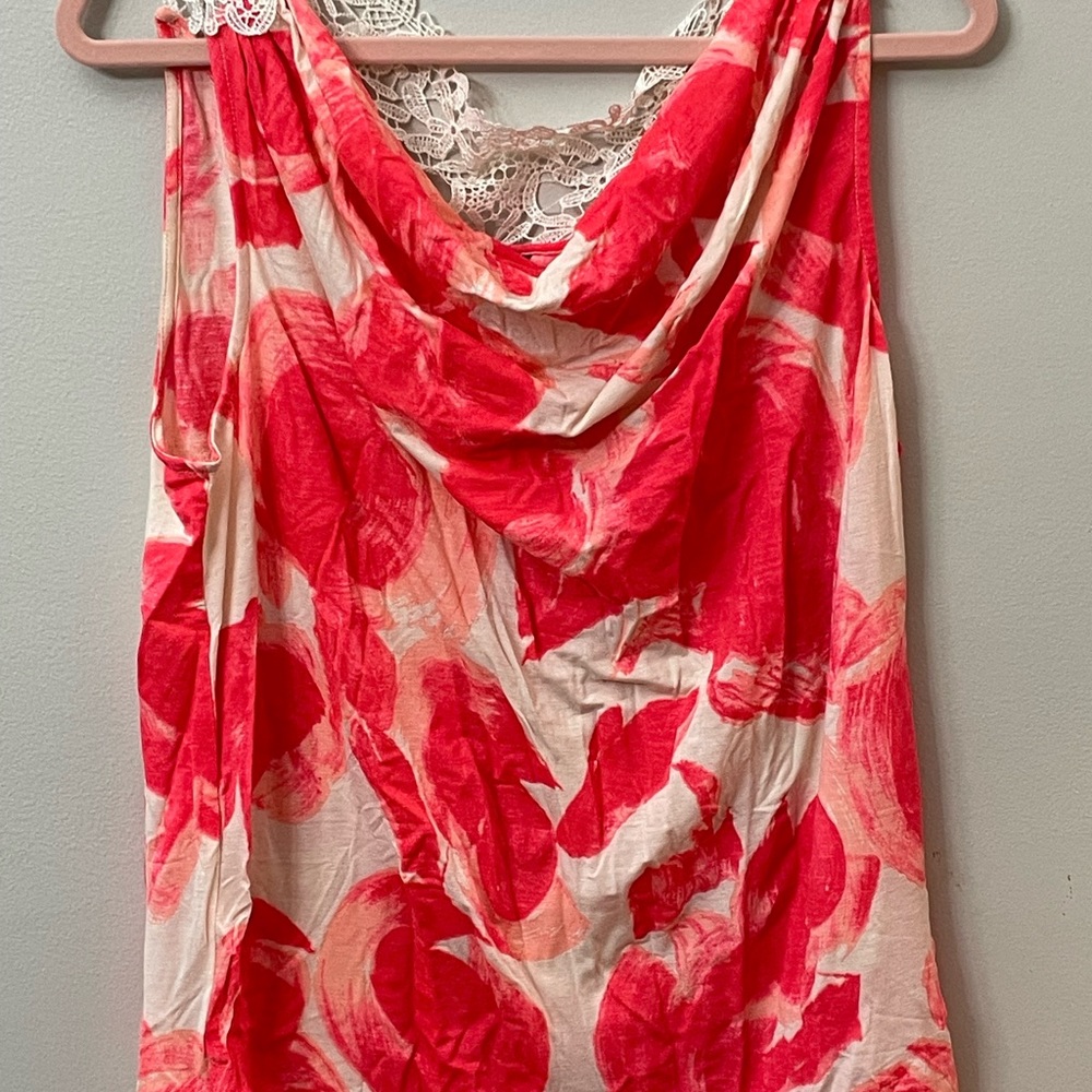 Lace Trim Floral Tank - Vivid Pink Pattern
